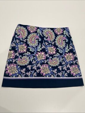 TALBOTS 12 Like New MINI SKIRT A-Line Navy Paisley Floral Cotton Stretch Lined